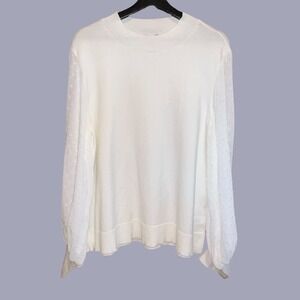 Vince Camuto XXL Womens White Mock Neck Long‎ Sleeve Swiss Dot Blouse Top